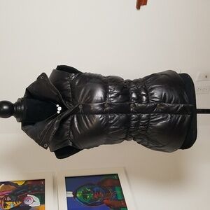 JUNE Vintage 90s Leather Down Puffer Vest XS Black